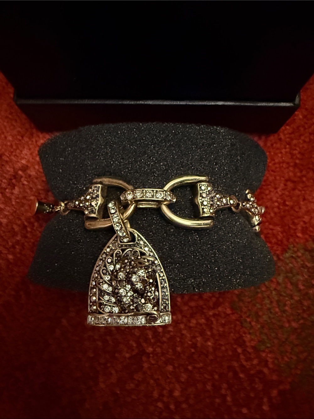 Gold-Tone Crystal Charm Bracelet with Pavé Pendant size small
